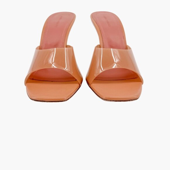 Amina Muaddi Lupita Glass Mule Wedge Size 40.5 US 10.5 Beige Tan PVC Slide Heels - Picture 7 of 15